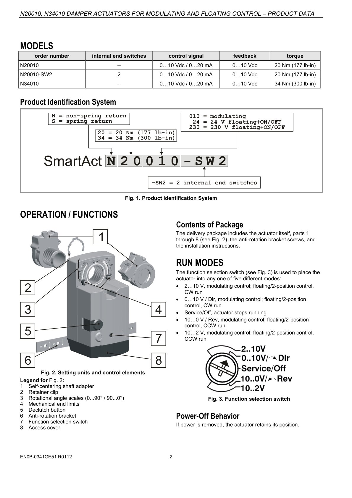 Honeywell N20010/N34010 damper actuator catalog page 2